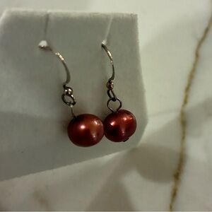 Elegant burgundy/Red fresh water Pearl Drop Earrings on 925 silver hooks.